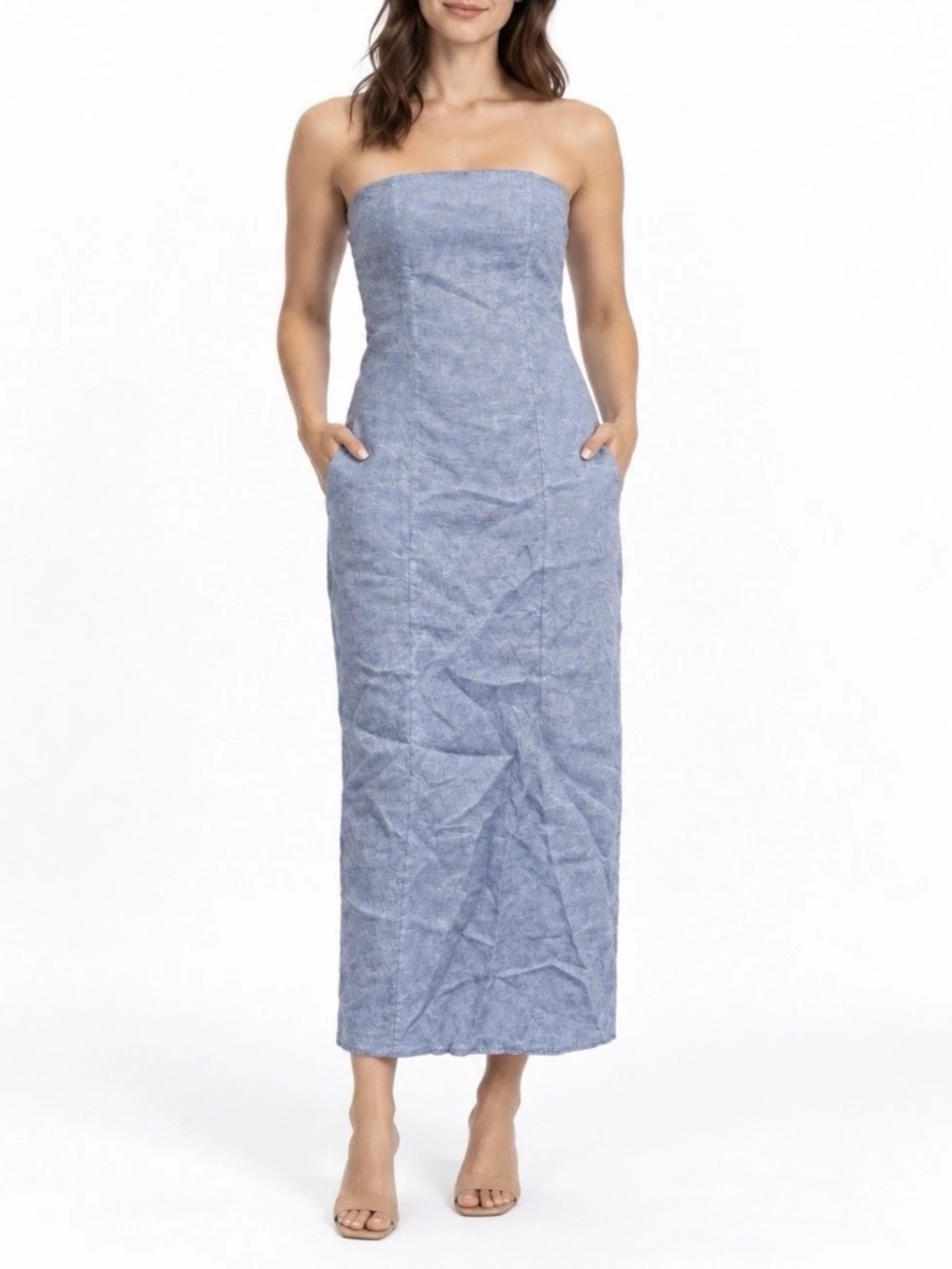 Quince┆M┆100% Europeon Linen Strapless Maxi Dress┆French Blue┆421